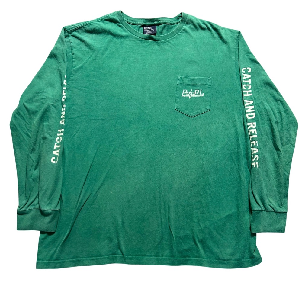 Polo Ralph Lauren Long Sleeve T-Shirt Mens L Green Fishing Catch and Release